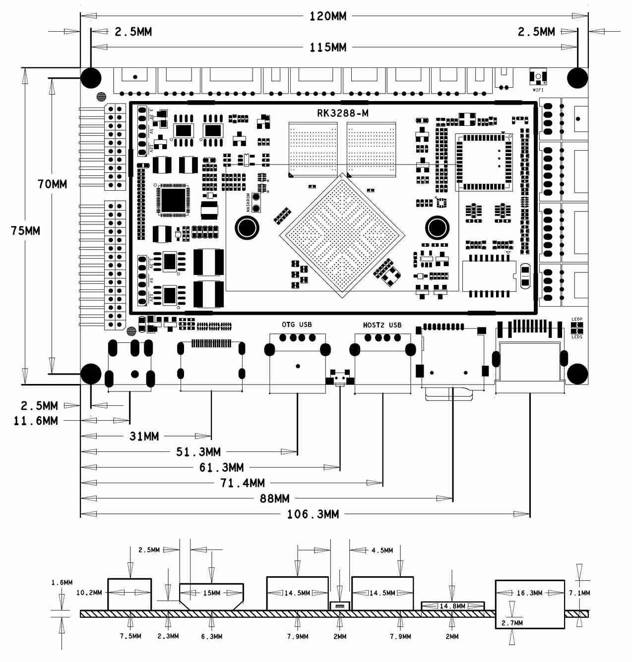 RK3288-M PCBA Size